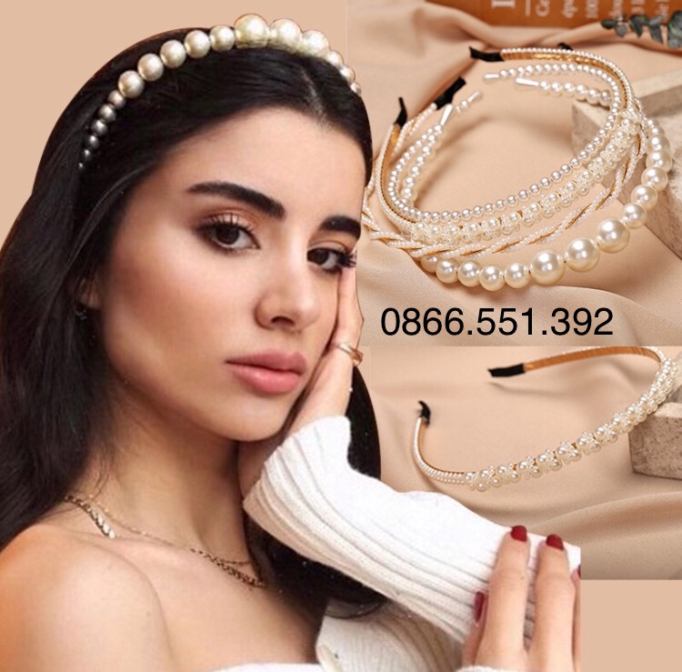 Bờm cài tóc đính ngọc trai nhân tạo đơn giản phong cách Hàn Quốc hot trend - Băng đô đính đá ,,