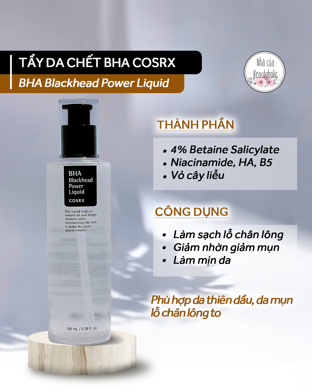 Tẩy da chết hoá học cosrx bha blackhead power liquid