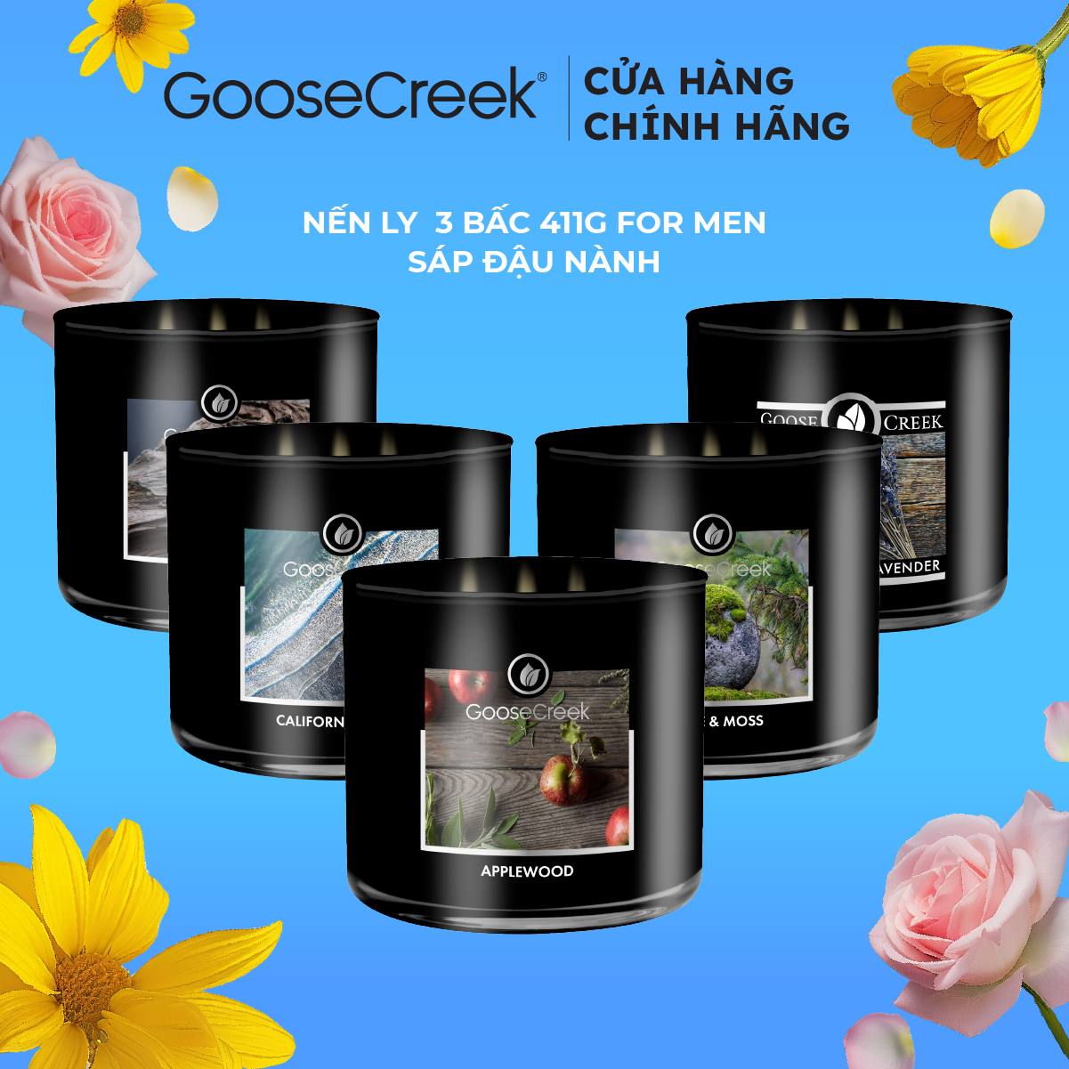 Nến ly 3 bấc sáp đậu nành for men goose creek - bst nhiều mùi hương