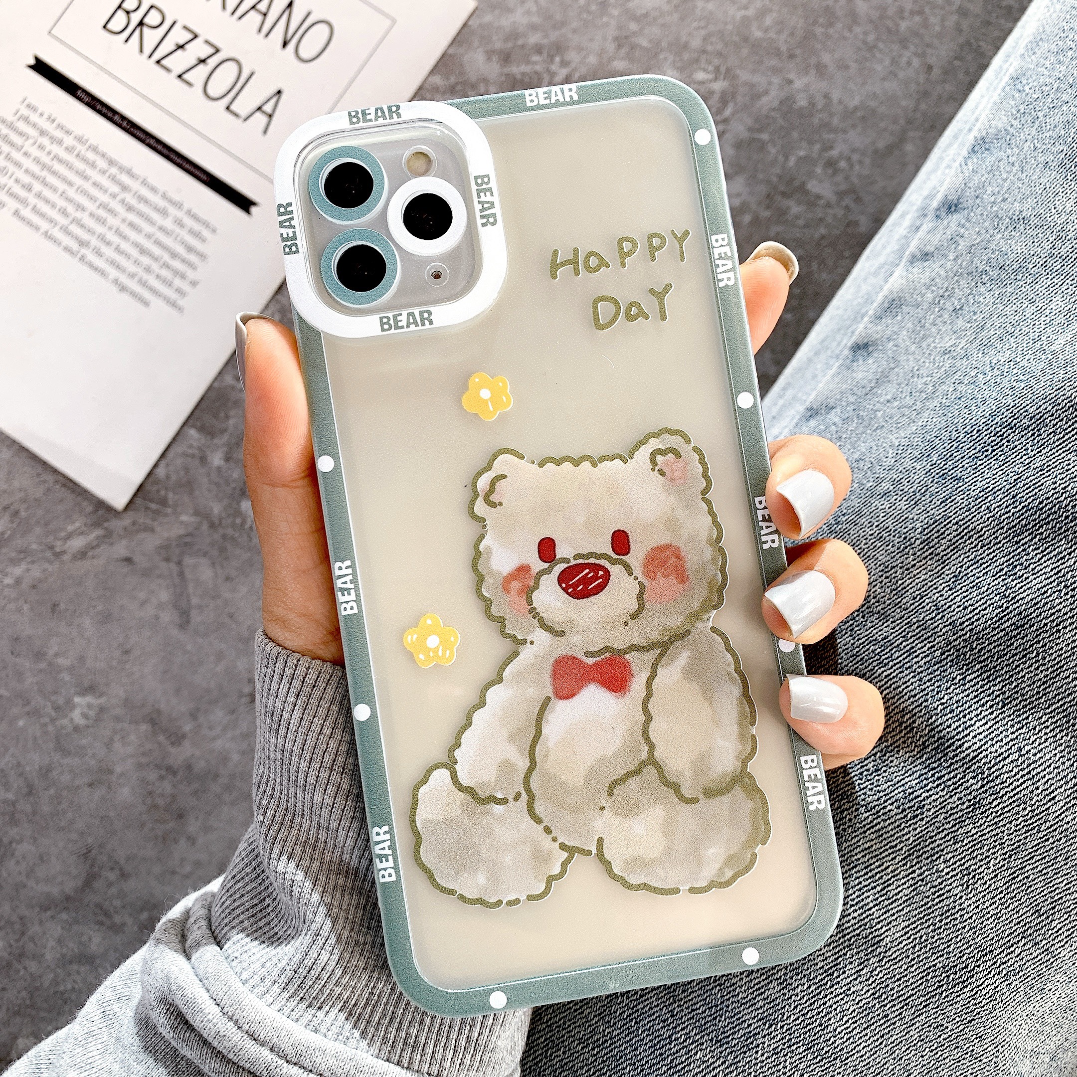 Ốp Lưng Silicon Chống Sốc Viền Nổi Happy Bear