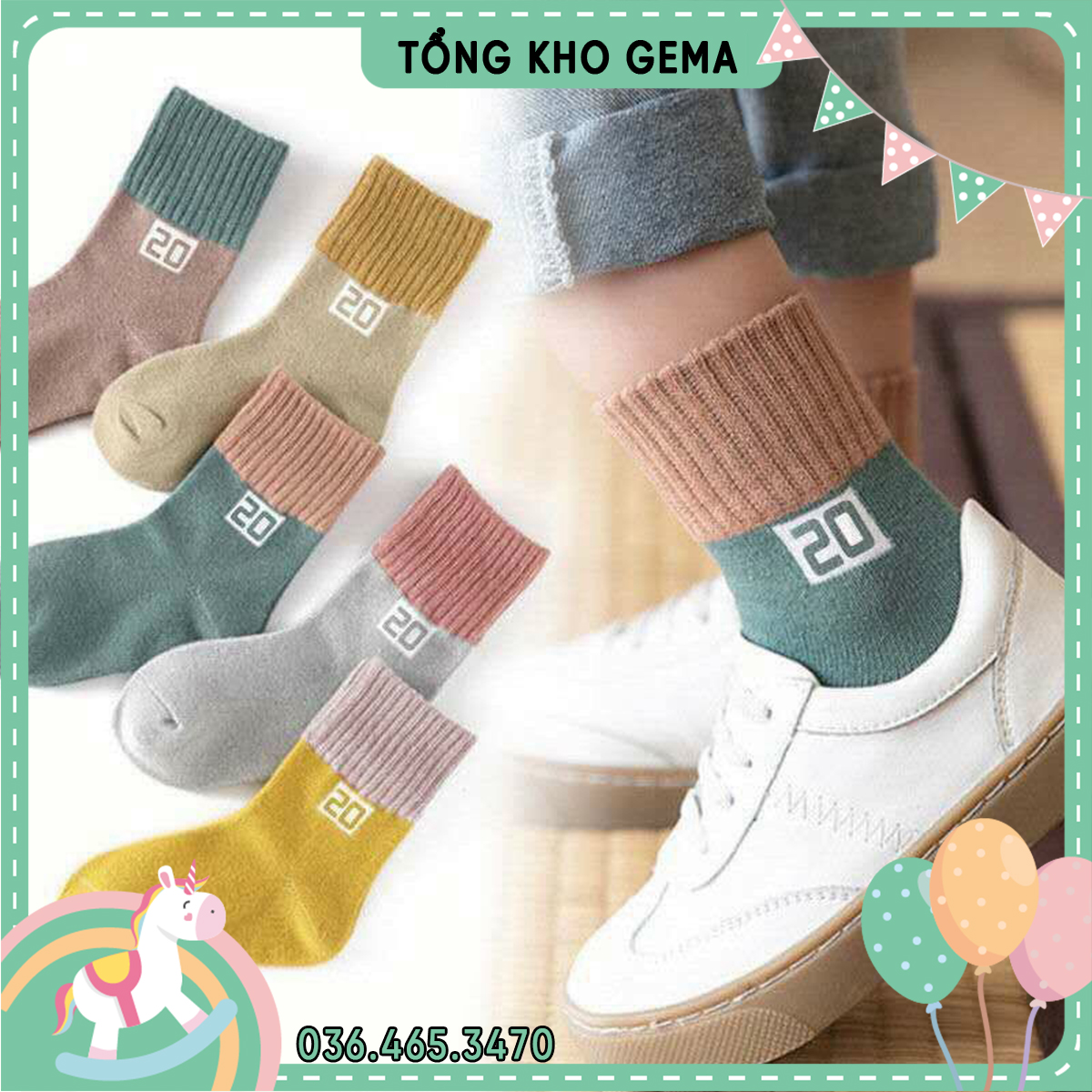 SET 10 ĐÔI Tất Cổ Cao Cho Bé Trai Có Hình Số 20, Tất Chất Đẹp Nhiều Màu