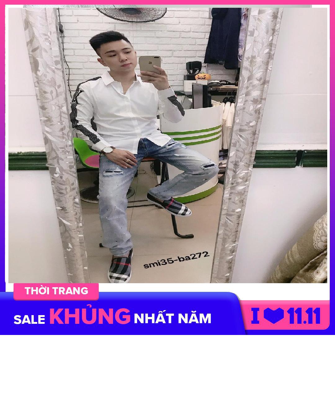 Áo sơ mi nam phối viền sọc vải mát chống nhăn