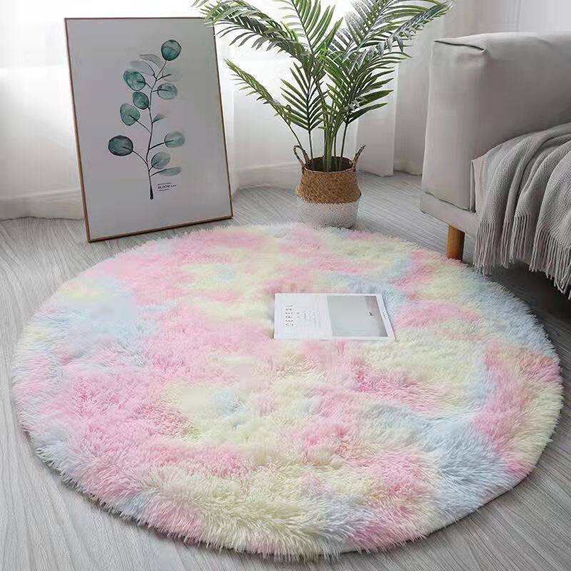 [Còn hàng] 60/120/200CM Thảm lông tròn hình cầu vồng Siêu mềm Tie Dye Thảm sang trọng m Phòng ngủ phòng khách Thảm trải sàn chống trượt Thảm trang trí nhà Thảm trang trí nội thất