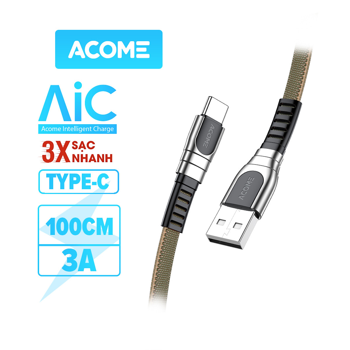 [Bảo Hành 12 Tháng] Cáp Sạc Nhanh ACOME AKC-010/ ROBOT RCL100/ VIVAN VSL100 - Cổng Type-C/Lightning - Nguồn 2.4A - Dài 100cm