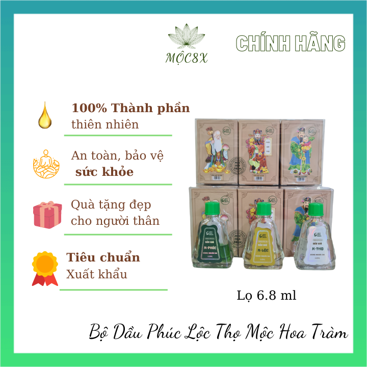 Bộ dầu gió phúc lộc thọ nguyên chất mộc hoa tràm 3 chai 6.8 ml