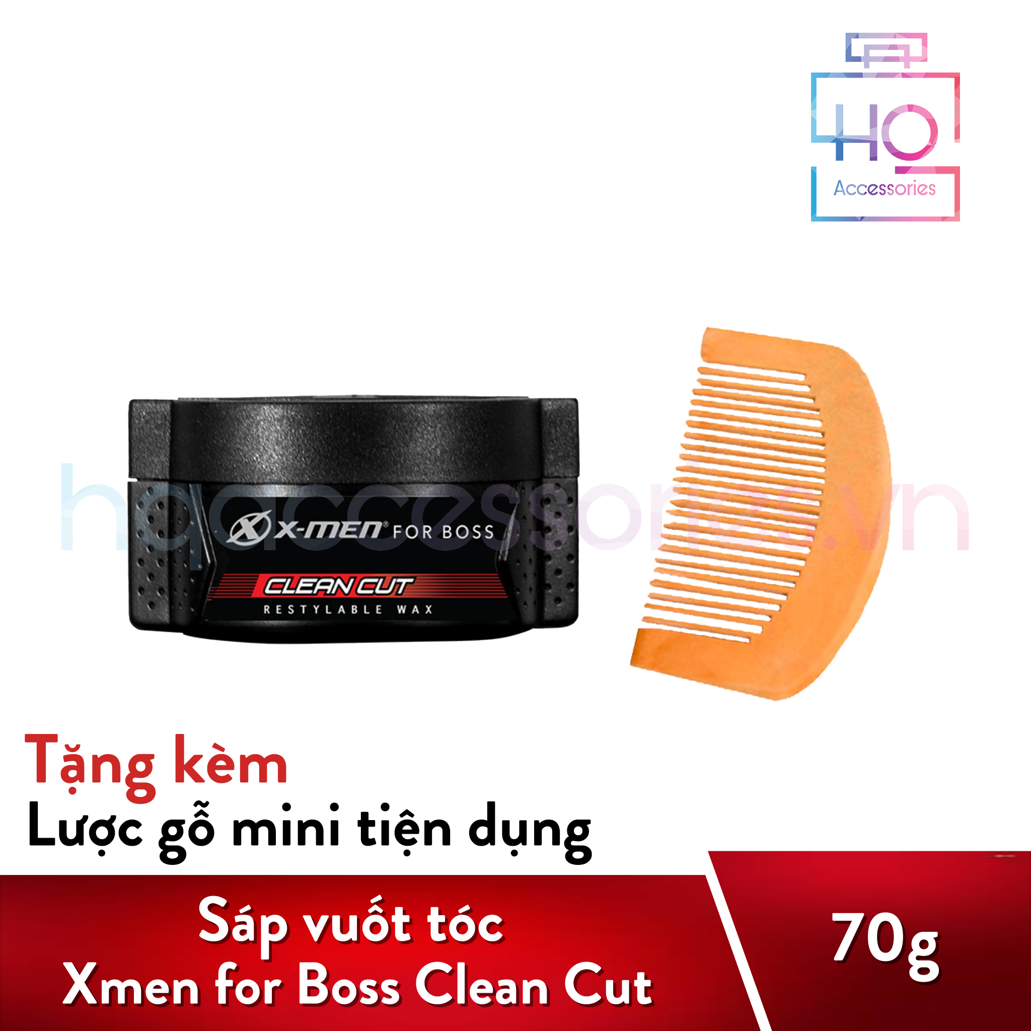 Sáp vuốt tóc X-Men For Boss Wax CLEAN CUT 70g tặng kèm Lược gỗ mini tiện dụng
