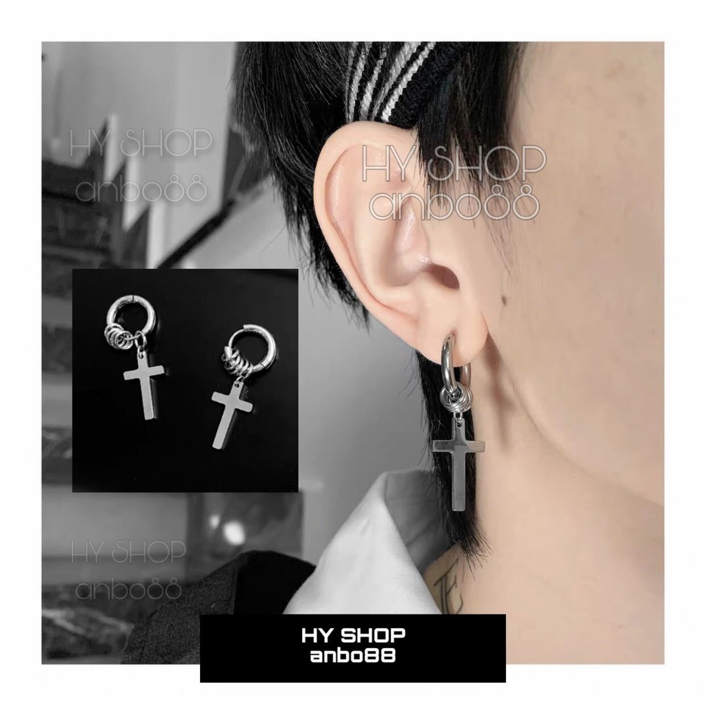 Khuyên tai Titan nam nữ thánh giá phối vòng nhỏ không gỉ không đen không dị ứng Unisex Bts, thiết kế sang trọng, hàng giống như hình ảnh và đảm bảo giá thấp hơn thị trường