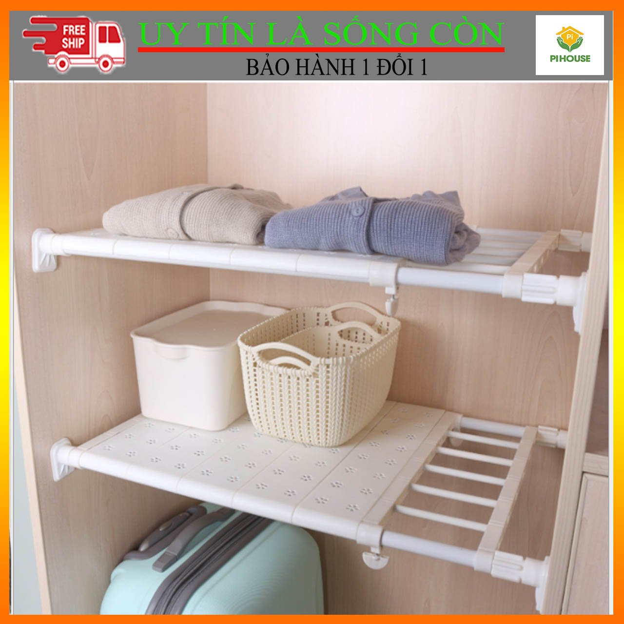 Kệ Chia Ngăn Tủ Quần Áo, Tủ Bếp Không Khoan Vít Loại Cao Cấp chịu lực lên đến 20kg