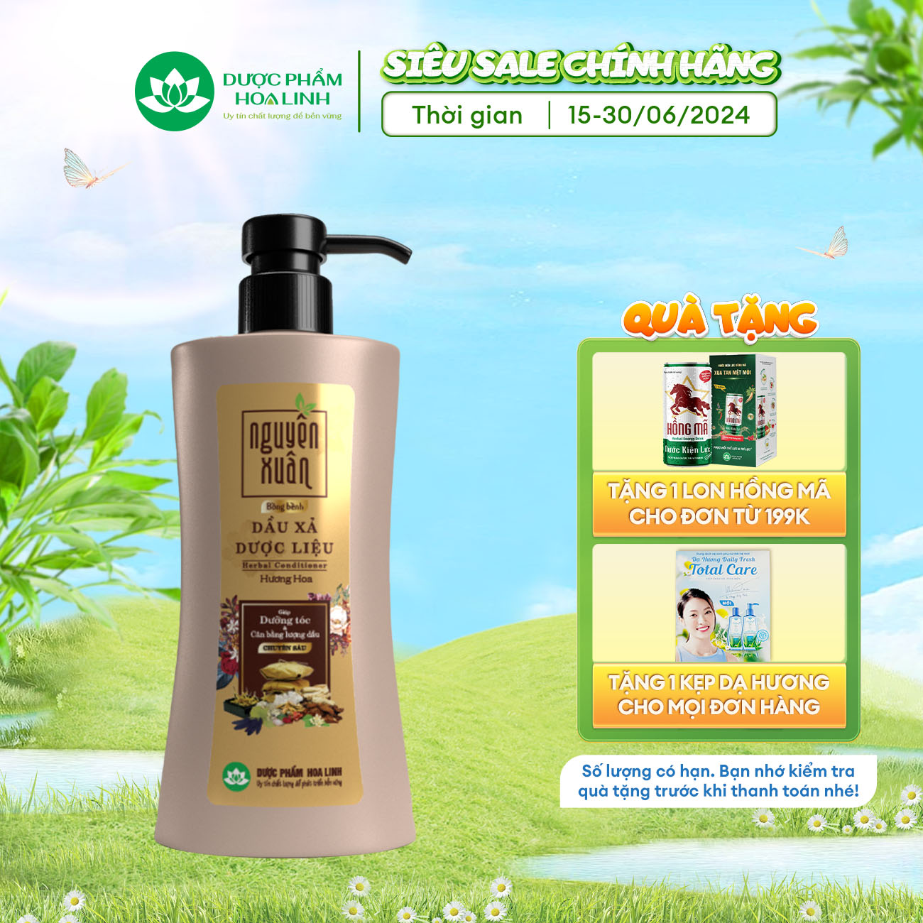 Dầu xả dược liệu Nguyên Xuân bồng bềnh 300ml dành cho tóc dầu bết - Tặng thêm 10% thể tích giá không đổi