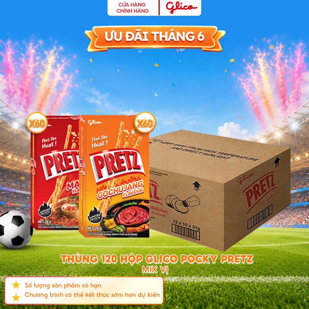 (HOT) Thùng 120 Hộp Bánh Que Snack Nướng Giòn GLICO PRETZ SPYCI BOMB Mix 2 Vị (60H VỊ CAY GOJUCHANG - 60H VỊ CAY MALA)