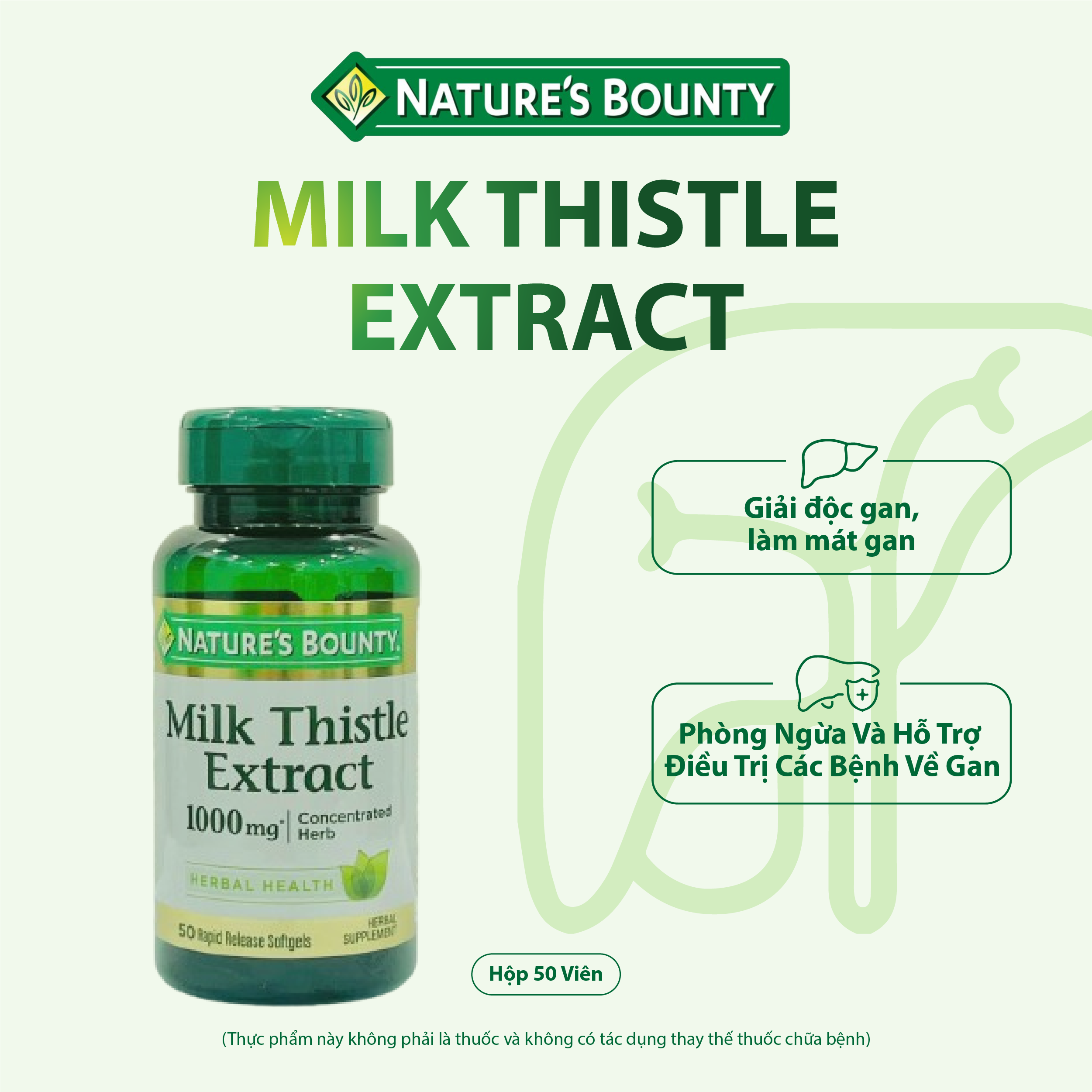 Viên uống mát gan giải độc gan Milk Thistle 1000 mg Nature Bounty 50 viên Tăng Cường Sức Khỏe