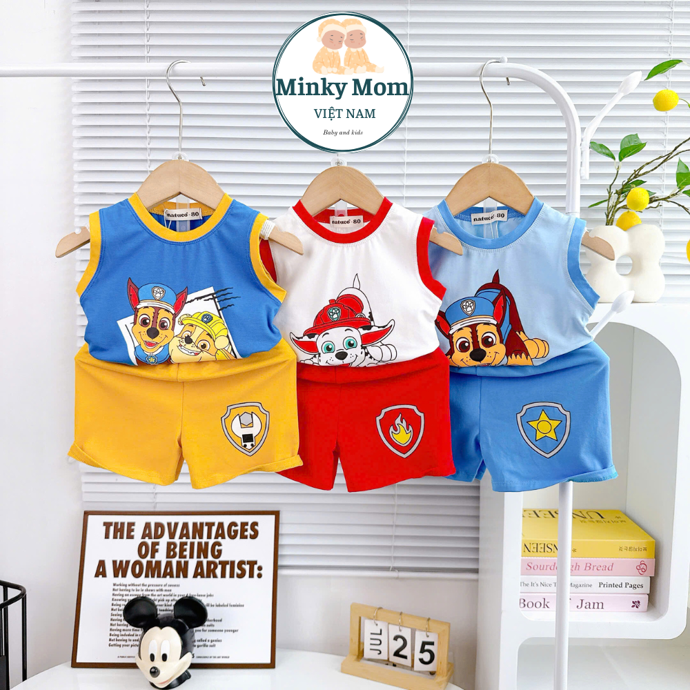 Bộ Quần Áo Ba Lỗ Vải Cotton NATUCO Mềm Mát In Hình Chó Cứu Hộ Cho Bé Trai 8-27Kg Đi Chơi, Mặc Hè BL-002