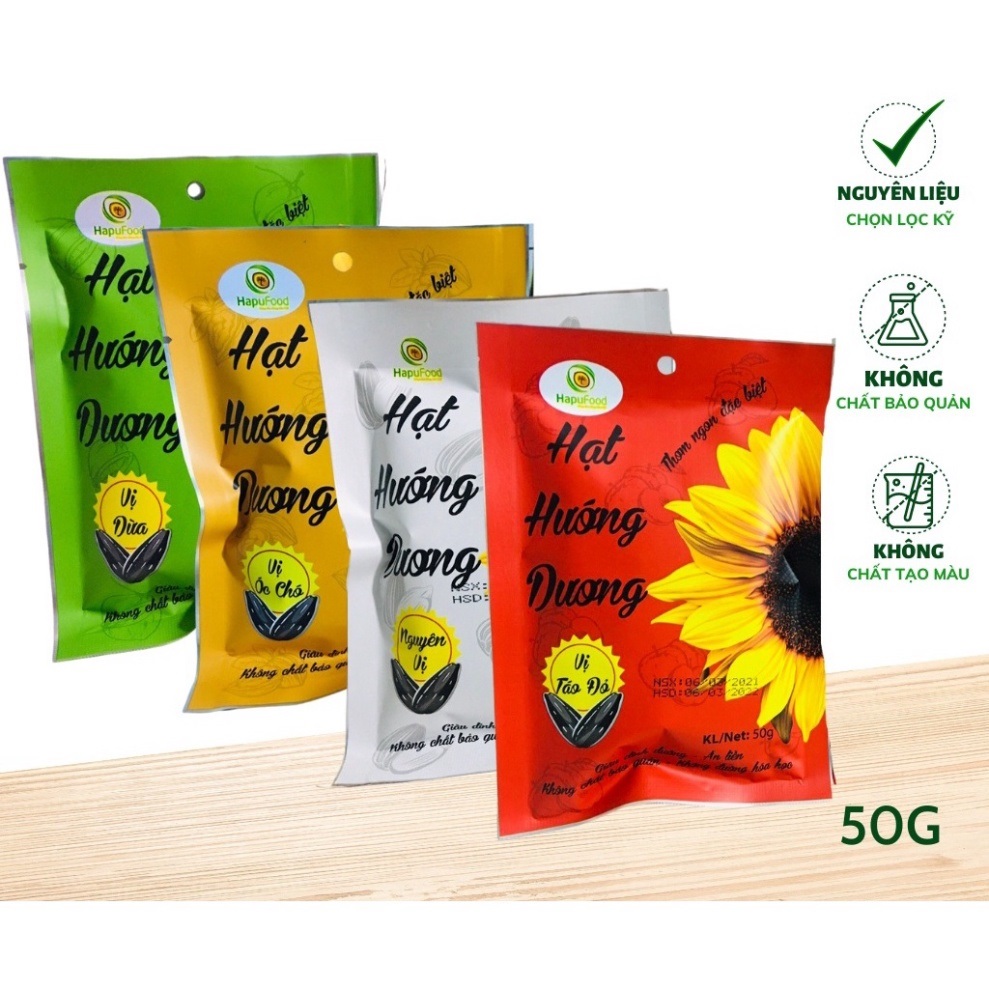 Hạt hướng dương tết 2023 hướng dương vị dừa vị táo nguyên vị hapufood atvstp gói 50g