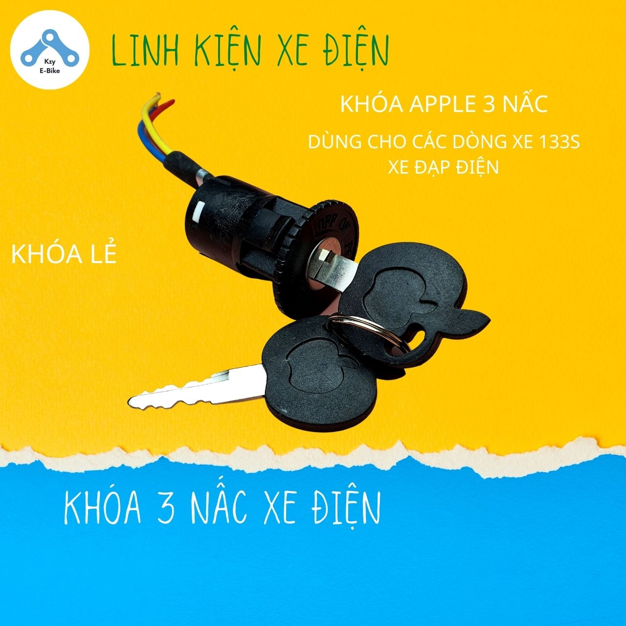 Khóa điện xe đạp điện, xe máy điện 3 dây 2 chức năng