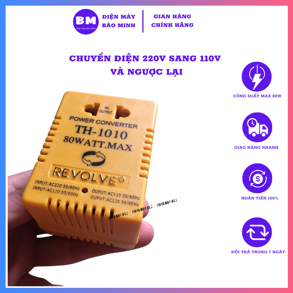 Đổi nguồn 220v sang 100v revolve công suất 80w - cục đổi nguồn 220v 100v