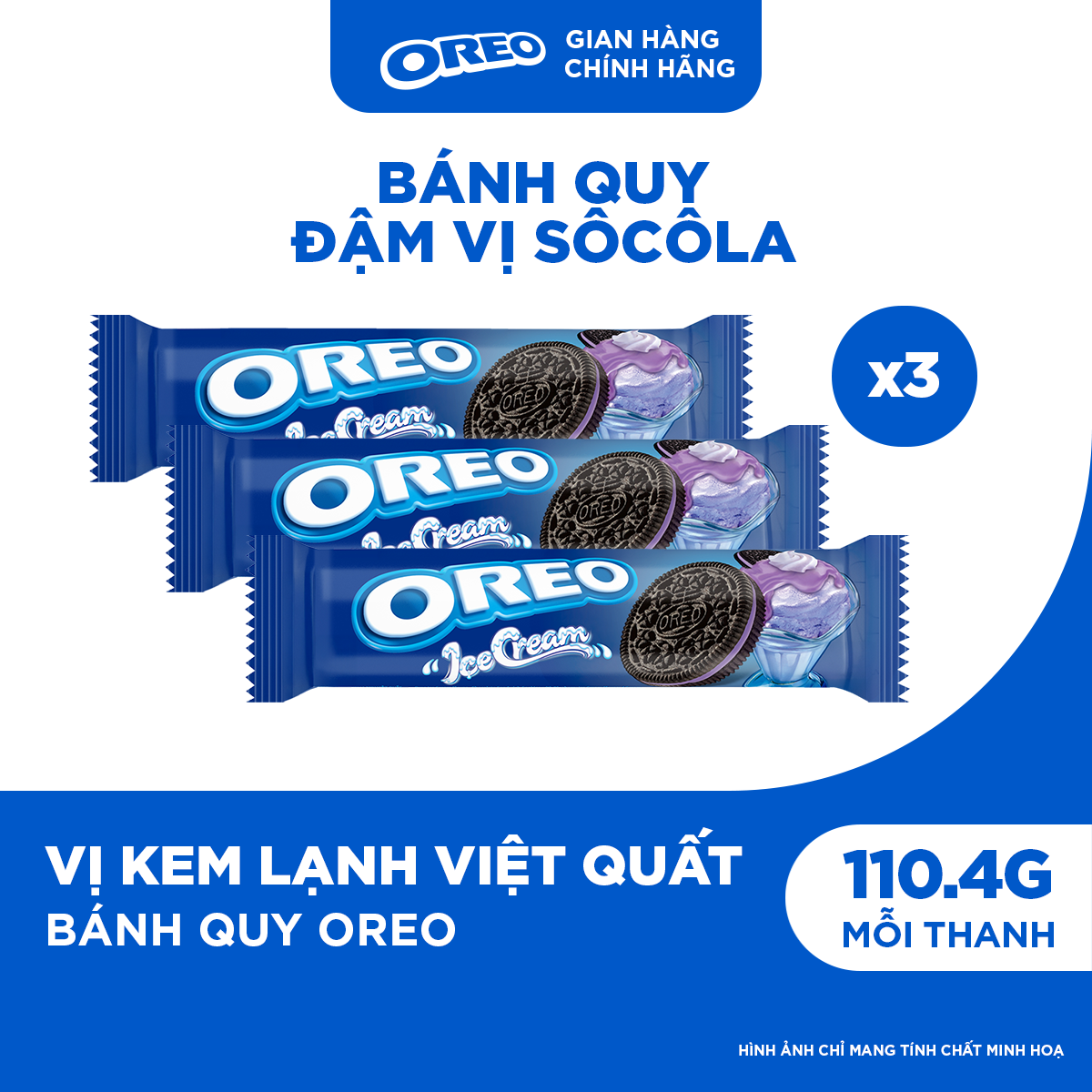 Combo 3 Bánh Quy Oreo Với Kem Vị Dâu/Vani/ Việt Quất 110.4g