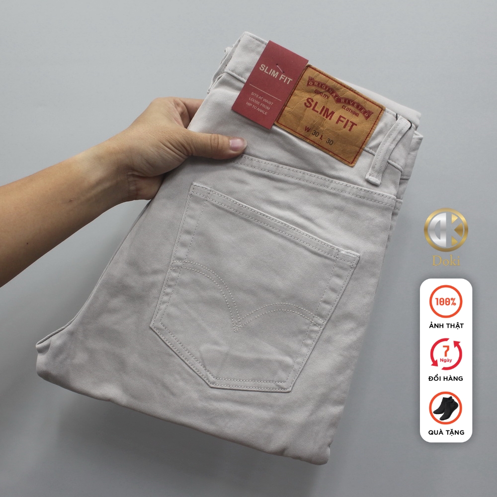 Quần Kaki Jean Màu Trắng sứ DKA, Quần Kaki Nam dáng ôm đứng, Chất vải co giãn thoáng mát, Sang trọng