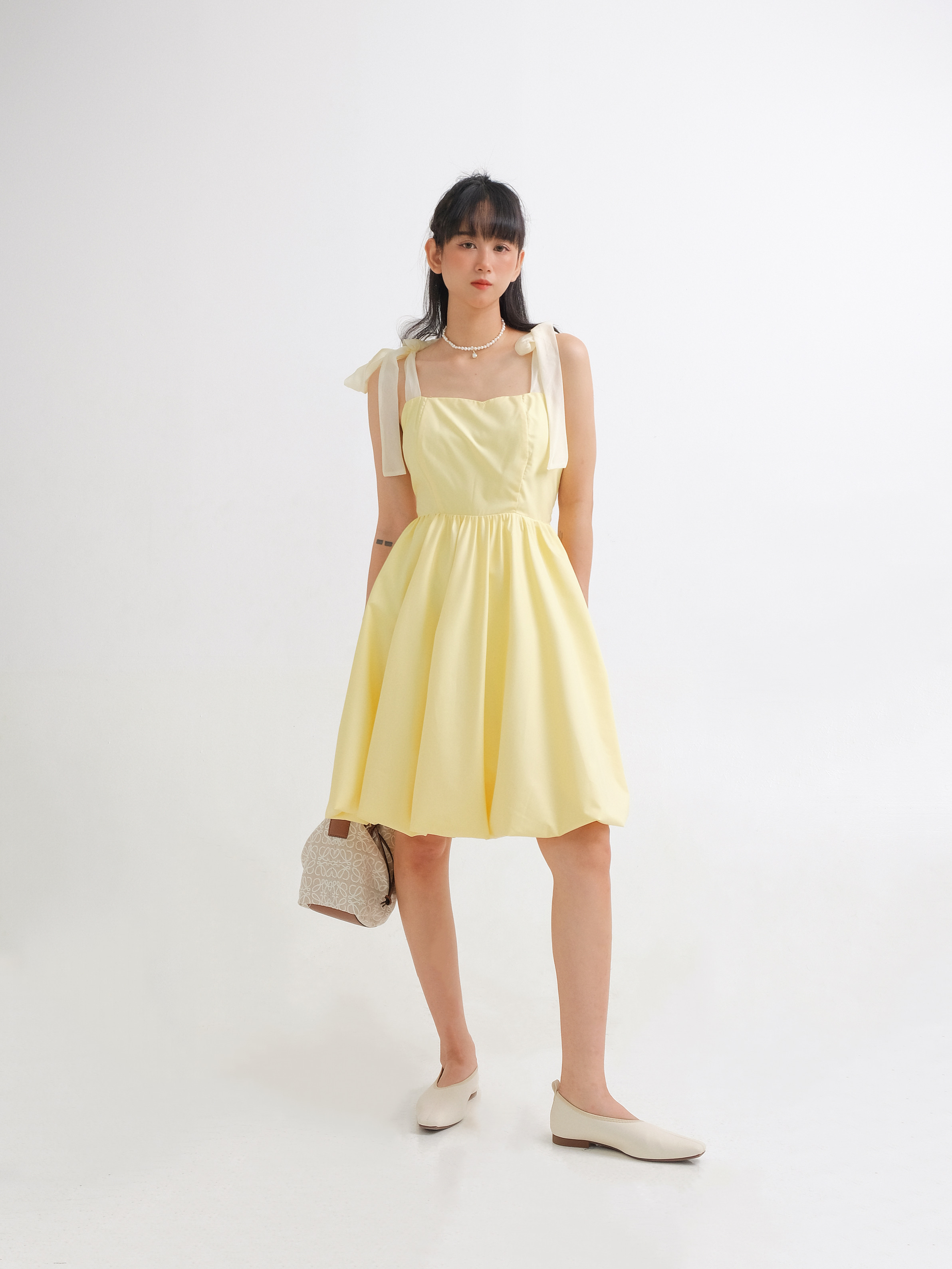 The19club - váy hai dây buộc nơ vai - pumpkin dress
