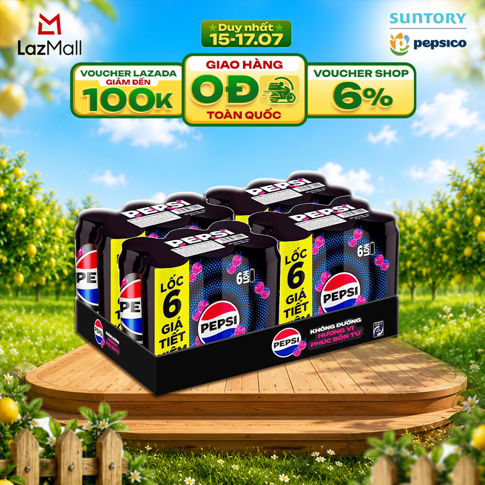 [SALE 15.7] Thùng 24 Lon Nước Ngọt Giải Khát Có Gaz Pepsi Phúc Bồn Tử Không Calo, Không Đường (320ml/lon)