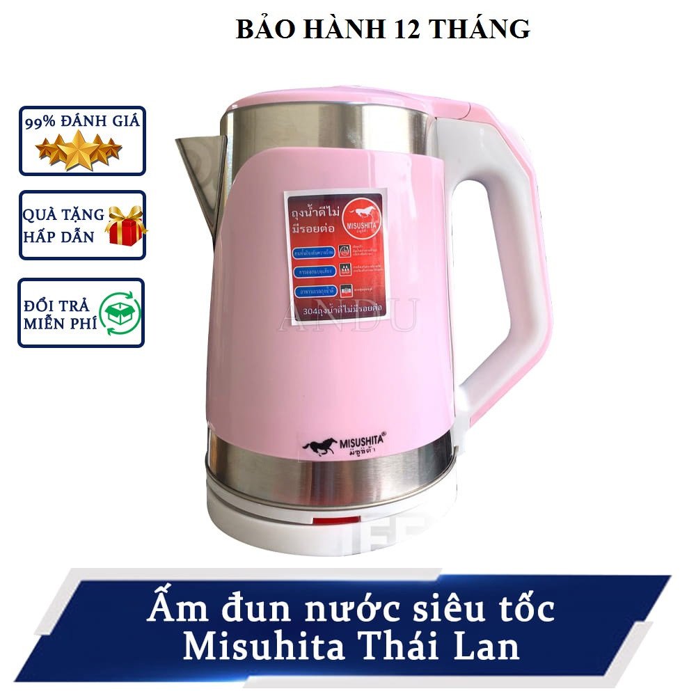 Ấm siêu tốc Thái Lan MISUSHITA MS-1020 - 1500W Công nghệ Inventer tiết kiệm điện, Dung Tích 2.2Lit, thiết kế 2 lớp chống bỏng khi sử dụng. BẢO HÀNH 12 THÁNG TOÀN QUỐC. Ấm Đun Nước Cực Nhanh - Cao Cấp - Sang Trọng, Cách