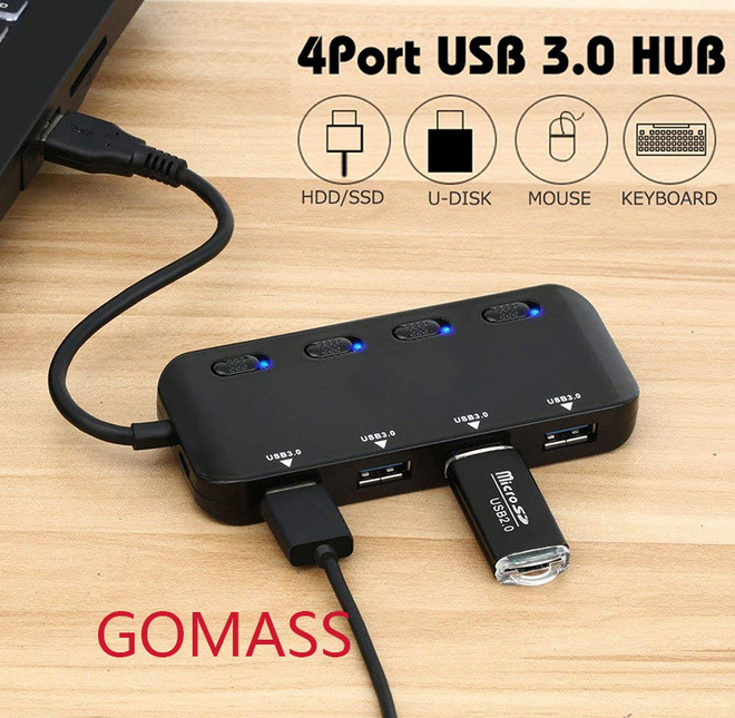 Hub chia cổng usb 3.0 Ultra Slim có công tắc (4 cổng) tốc độ cao,dùng cho máy tính ,máy tính bảng và điện thoại