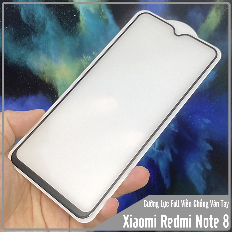 Kính cường lực cho Xiaomi Redmi Note 8 hạn chế vân tay Full viền Đen
