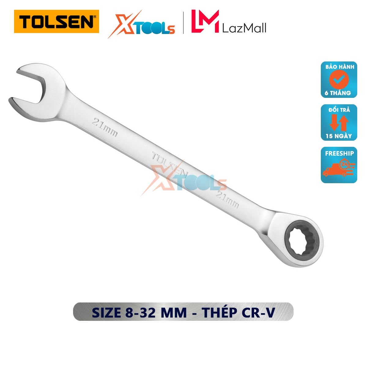 Cờ lê vòng miệng tự động đa năng TOLSEN đủ kích cỡ cờ lê lực lục giác chất liệu thép C-rV siêu bền cứng