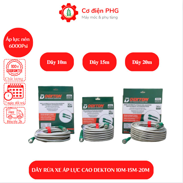 Dây rửa xe áp lực cao dekton 10m-15m-20m áp lực nén 6000psi | bảo hành 12 tháng | dây phun áp lực