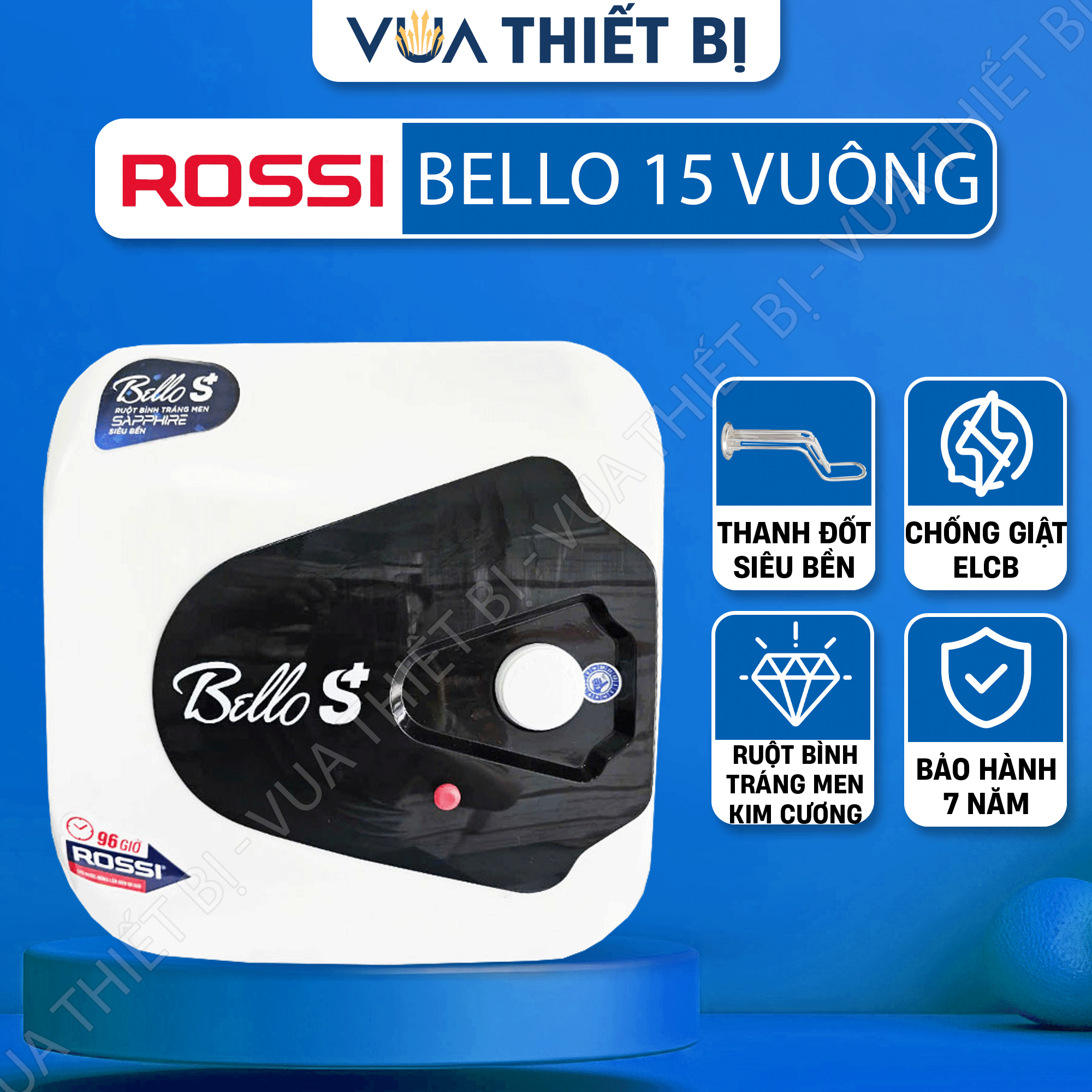 Rossi Bello 15/20/30 lít vuông - Bình nóng lạnh gián tiếp chống giật - RBS 15/20/30SQ