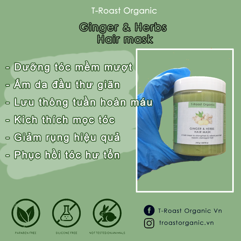 Kem ủ tóc gừng thảo dược T-Roast Organic dưỡng sinh 250gr