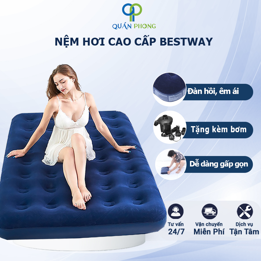Nệm hơi Bestway, Đệm hơi cao cấp tặng bơm điện 2 chiều- Bảo hành 1 đổi 1