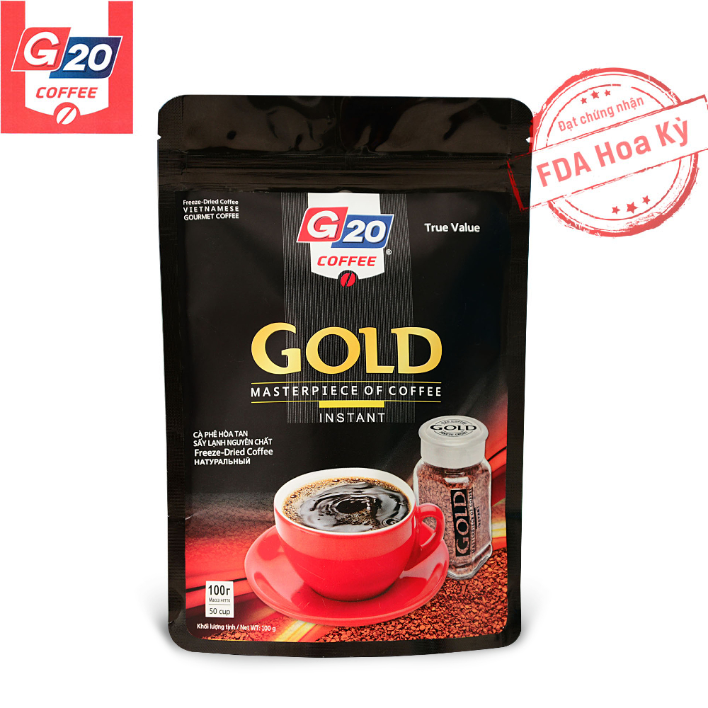 Cà phê sấy lạnh hòa tan gold arabica & robusta g20 - cà phê tinh thể nguyên chất vị hài hòa đạt chứng nhận fda hoa kỳ