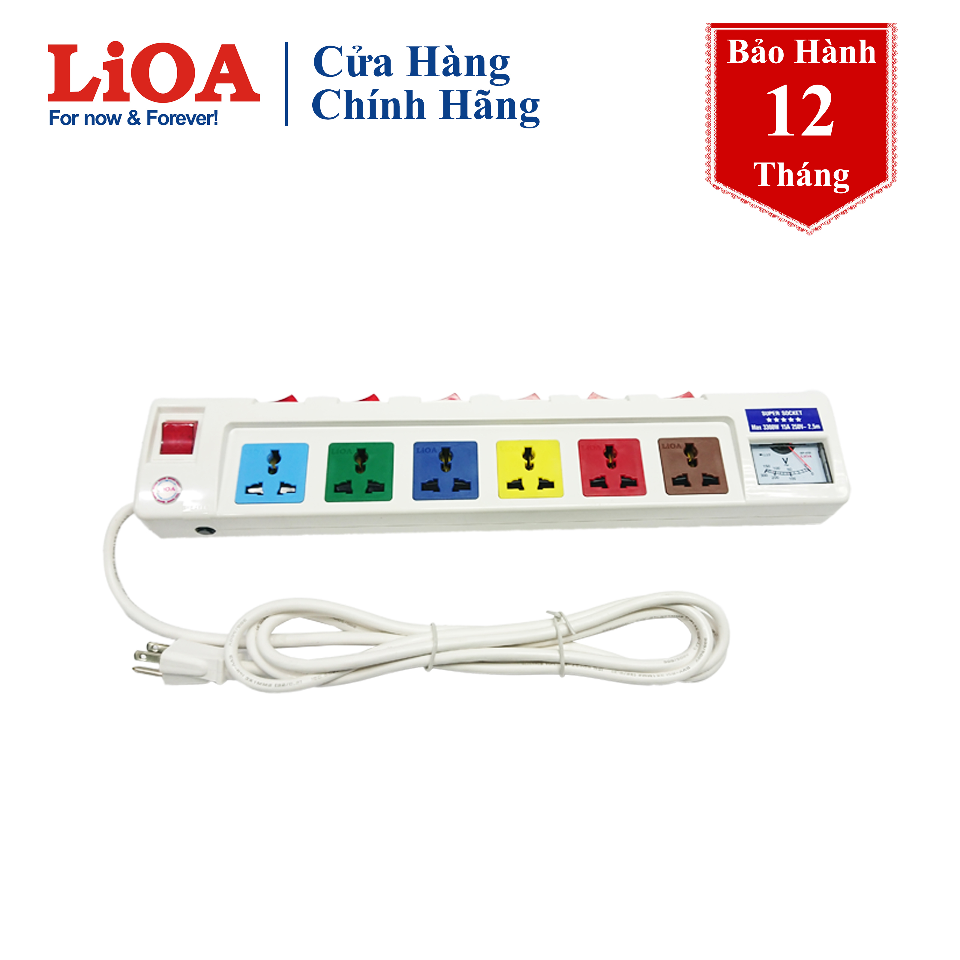 Ổ cắm điện LiOA có đồng hồ báo công suất 6 ổ cắm, 3 lõi 6OFSSA2.5-3