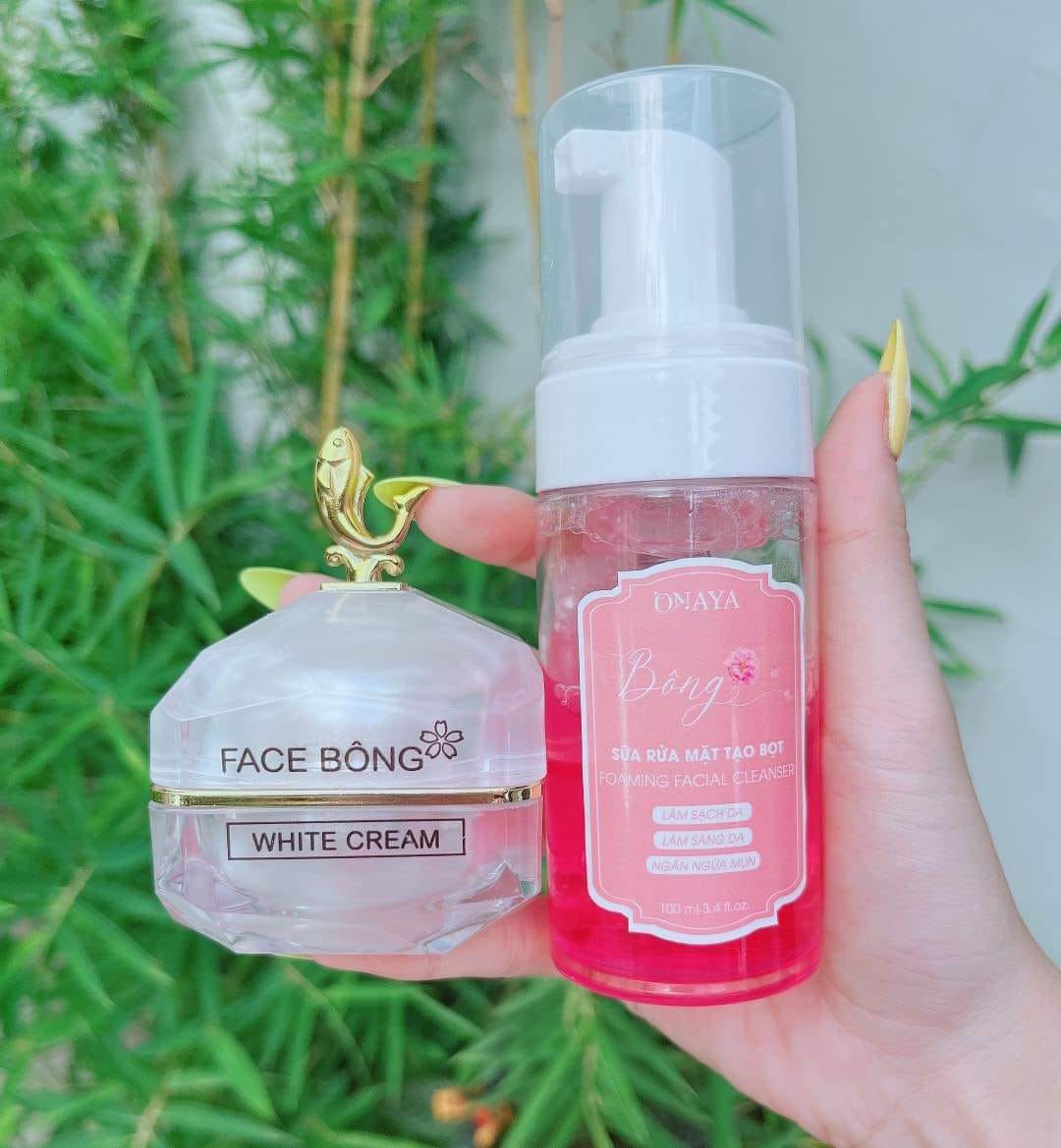 Combo kem face bông onaya 30ml + sữa rửa mặt tạo bọt onaya 100ml giúp da trắng hồng mịn màng, ngừa mụn, cấp ẩm phục hồi