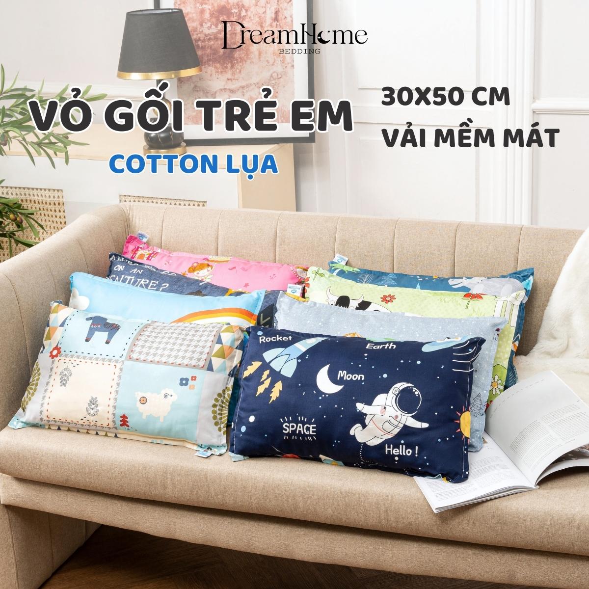 Vỏ gối cho bé 30x50 cm cotton cao cấp dreamhome, áo gối trẻ em cửa lồng mềm mát phù hợp bé trai, bé gái 3, 4, 5, 6 tuổi