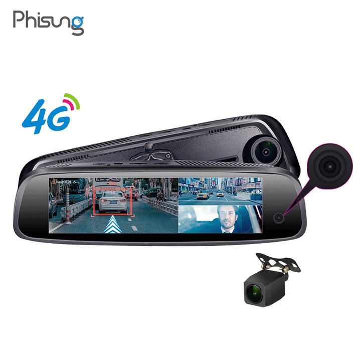 Camera hành trình ô tô xe hơi cao cấp Phisung E09-3 tích hợp 3 camera 4G Android Wifi - Bảo hành 12 tháng
