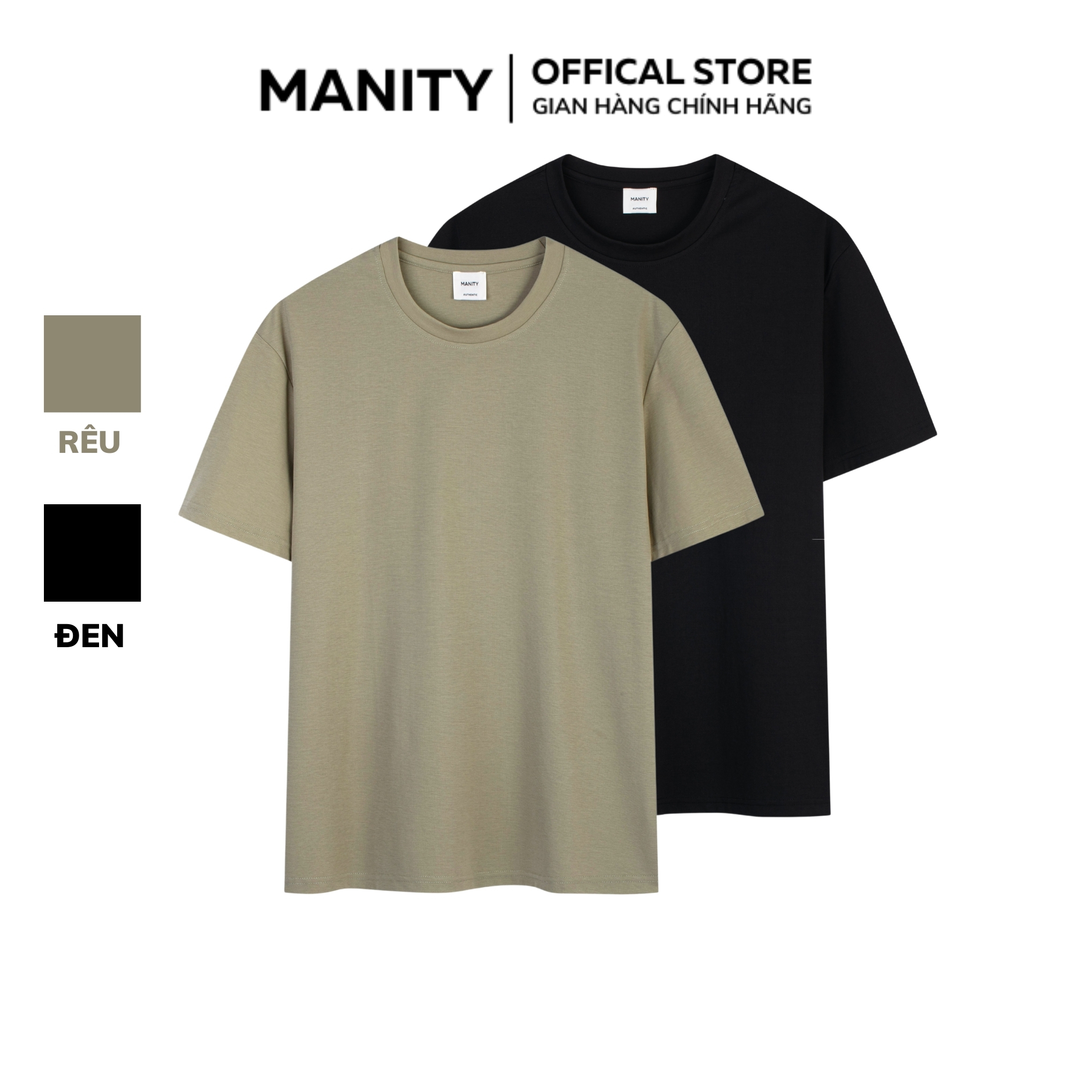 Áo phông nam MANITY chính hãng chất thun lạnh 2 màu Đen Rêu cao cấp không nhăn không xù APM002