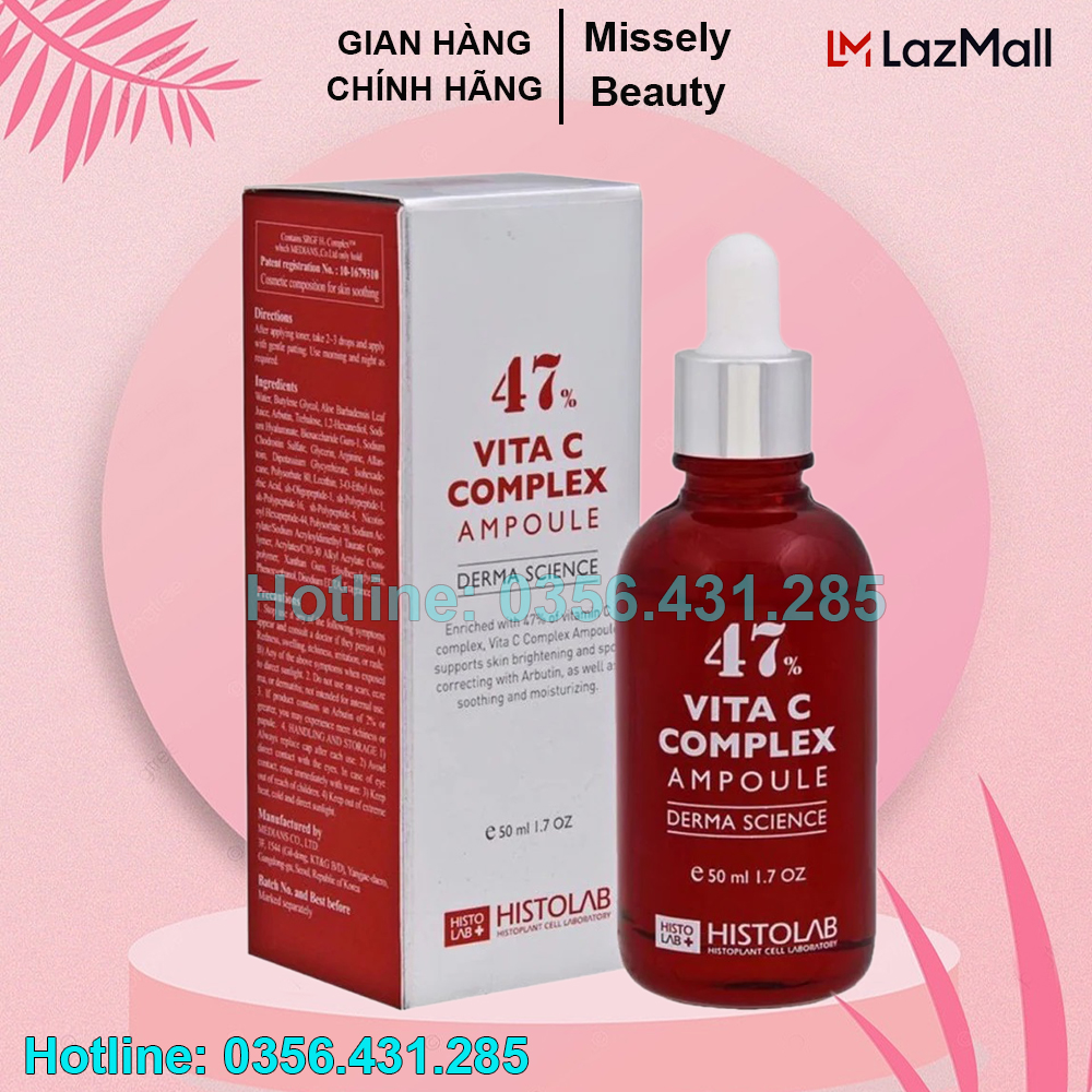 Tinh chất dưỡng trắng, mờ thâm, se lỗ chân lông histolab 47% vita c complex ampoule derma science