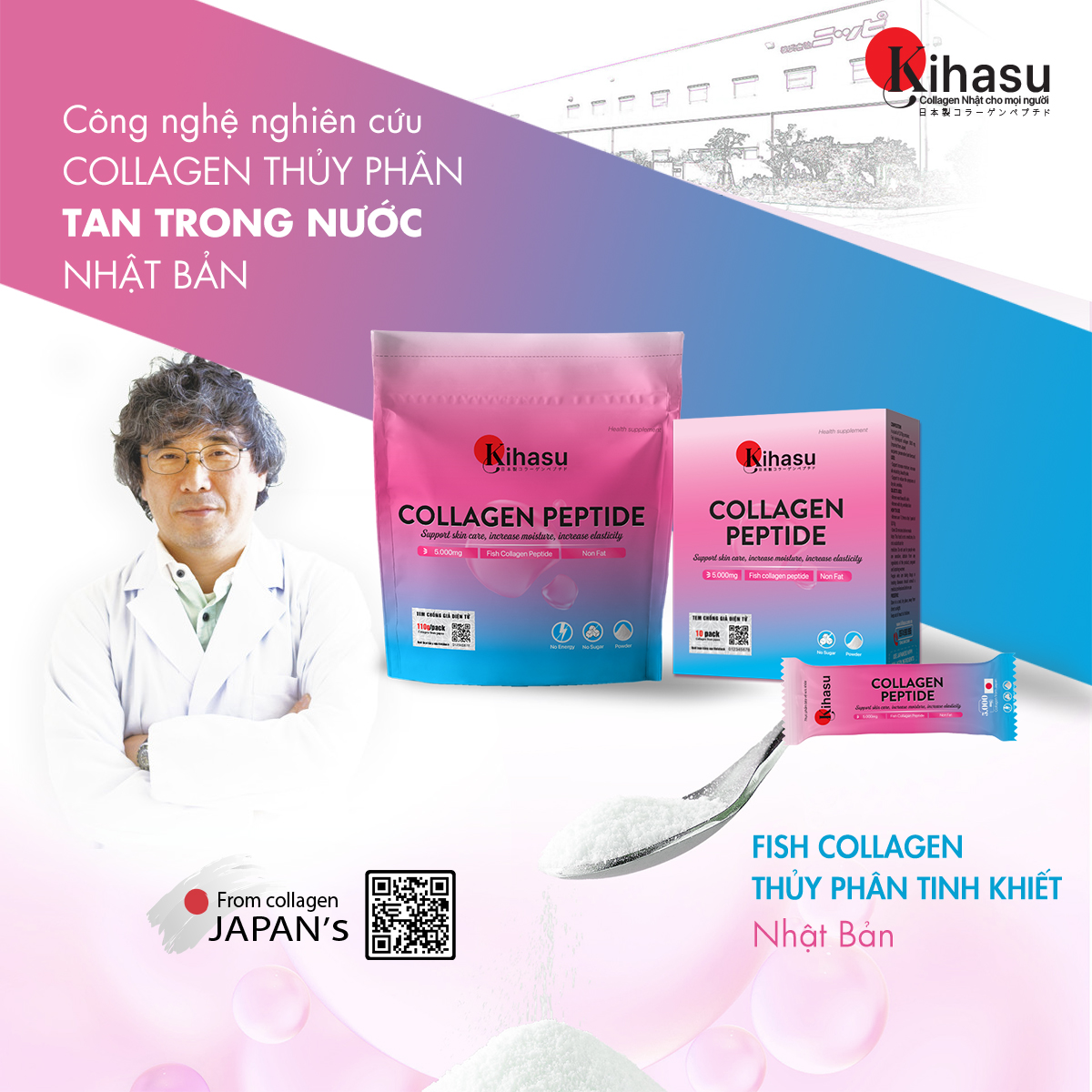 Bột Collagen Peptide KIHASU Làm Đẹp, Dưỡng Ẩm Da Sáng Khỏe, Làm Mờ Thâm Nám, Chống Lão Hóa Vượt Trội, Nuôi Dưỡng Tóc Và Móng Chắc Khỏe Từ Bên Trong