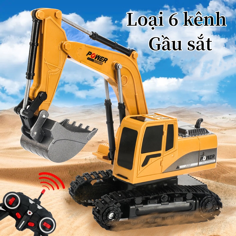  Đồ chơi xe máy xúc điều khiển từ xa 6 kênh cho bé nhiều chức năng tự động  gầu sắt bánh xích cao su pin sạc lại  