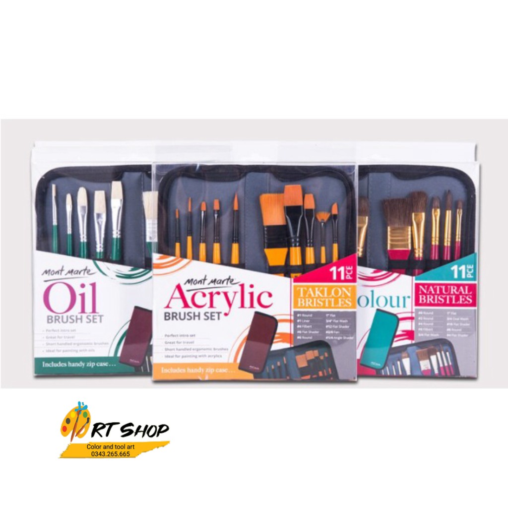 Bộ 10 cây cọ vẽ màu nước/ cọ vẽ màu acrylic/ cọ vẽ màu dầu Mont Marte