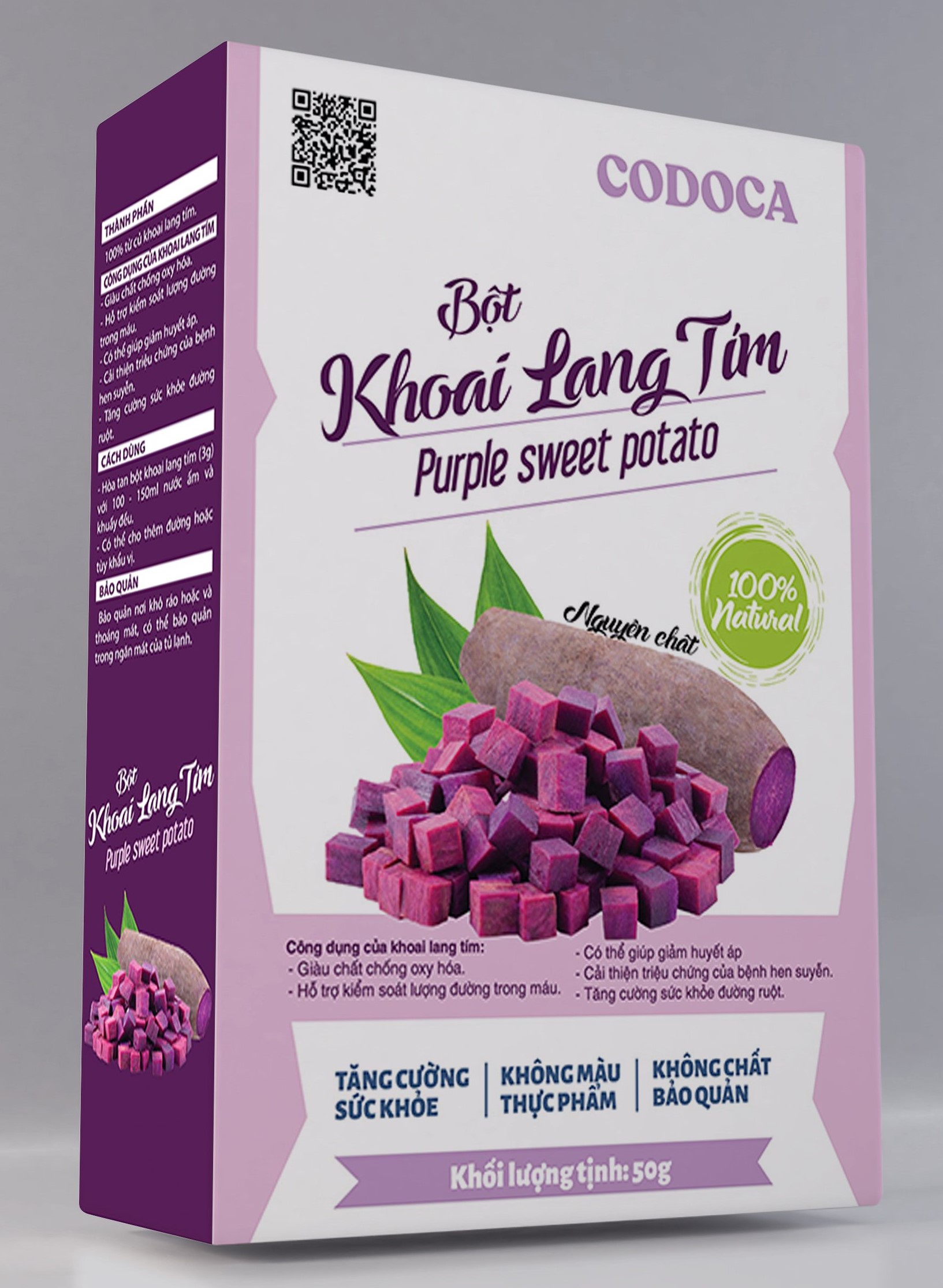 Bột khoai lang tím nguyên chất codoca hộp 20 túi x 2.5g - purple sweet potato powder