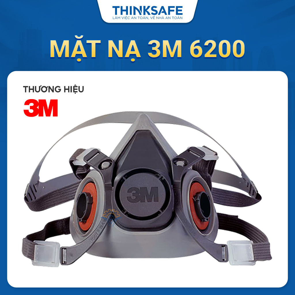 Mặt nạ phòng độc 3M 6200 chất liệu silicone sử dụng lọc hơi hữu cơ, phun sơn, phun thuốc (chưa gồm phin lọc) - Thinksafe