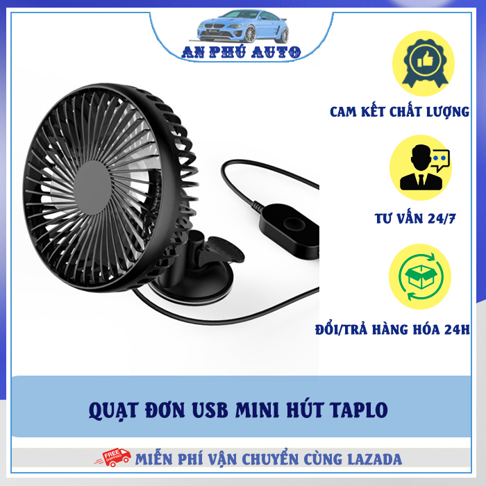 Quạt đơn mini trên ô tô hút taplo – kính 12v-24v cắm cổng USB