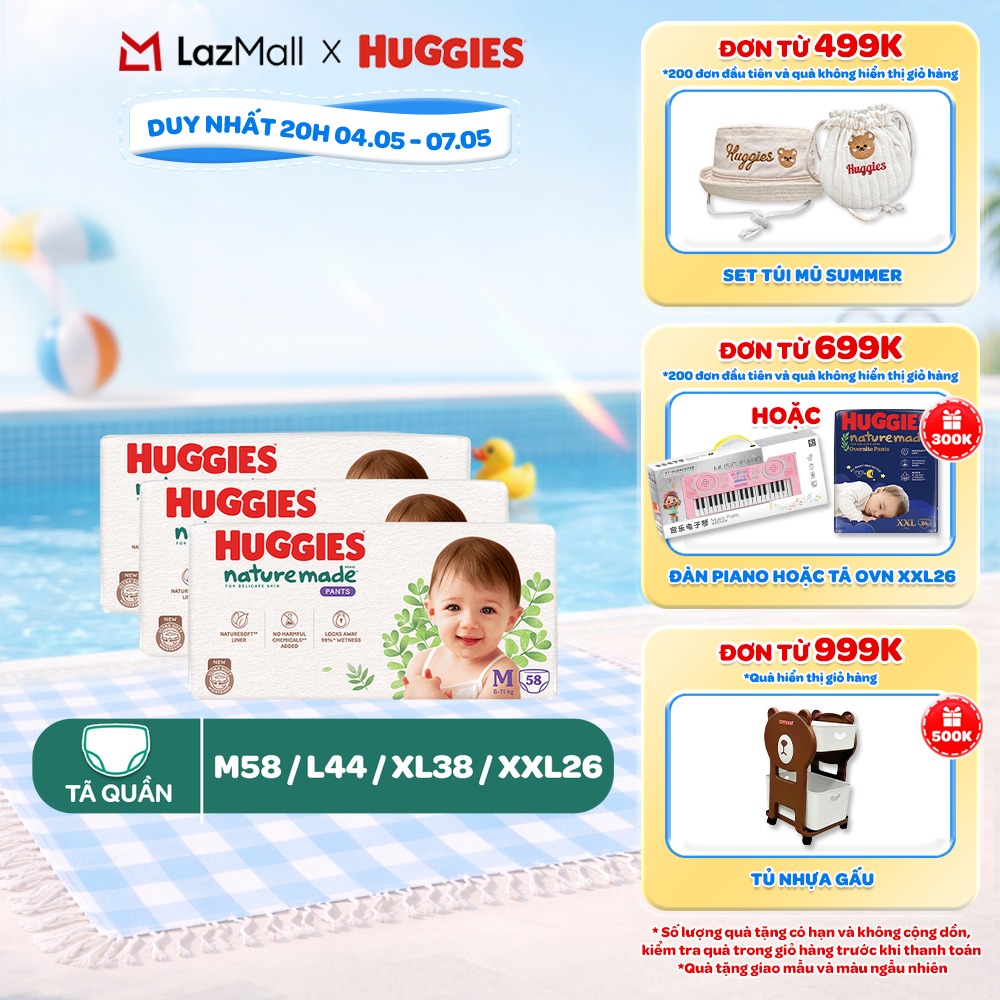 Combo 3 Tã/Bỉm quần Huggies NatureMade L44/XL38/XXL26/XXXL28