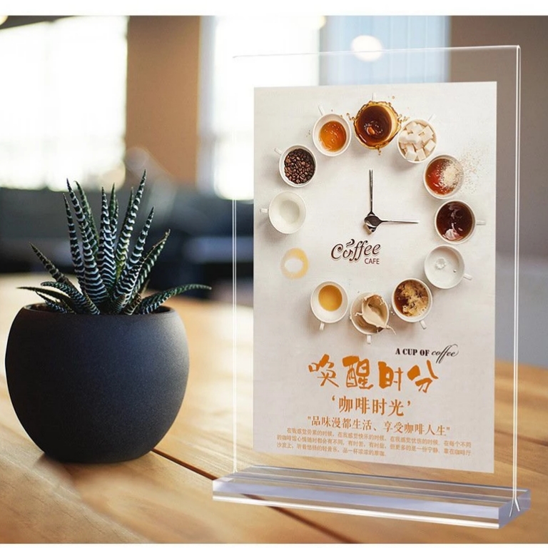 Bảng menu mica để bàn đế trắng kích thước a4 a5 a6 10x20 , menu mã qr code để bàn mica