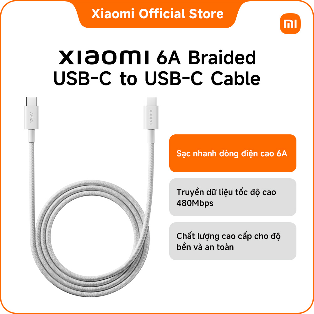 Cáp USB-C to USB-C loại bện Xiaomi 6A (1m)