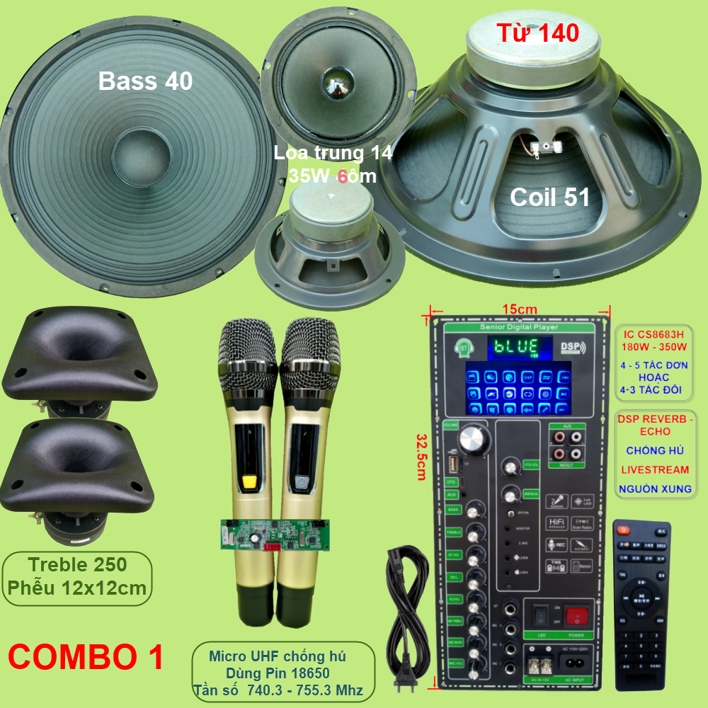 Mạch loa kéo 3 đường tiếng 4 tấc đôi dsp reverb – echo chống hú livestream cs8683h 180w – 350w