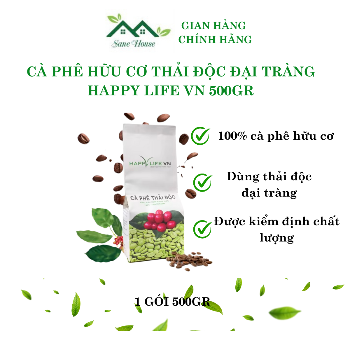 Cà phê hữu cơ thải độc đại tràng túi 500gr SANEHOUSE cà phê hữu cơ thải độc đại tràng giúp đại tràng khoẻ ngừa táo bón giảm cân đẹp da