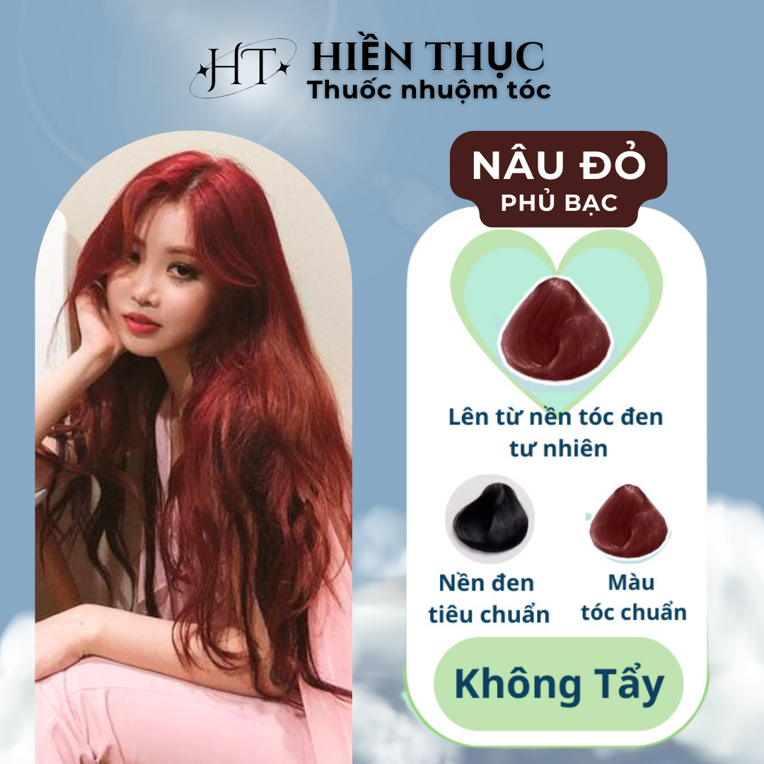Thuốc nhuộm tóc màu Nâu Đỏ tặng kèm dụng cụ nhuộm tóc | Thuốc nhuộm tóc Hiền Thục